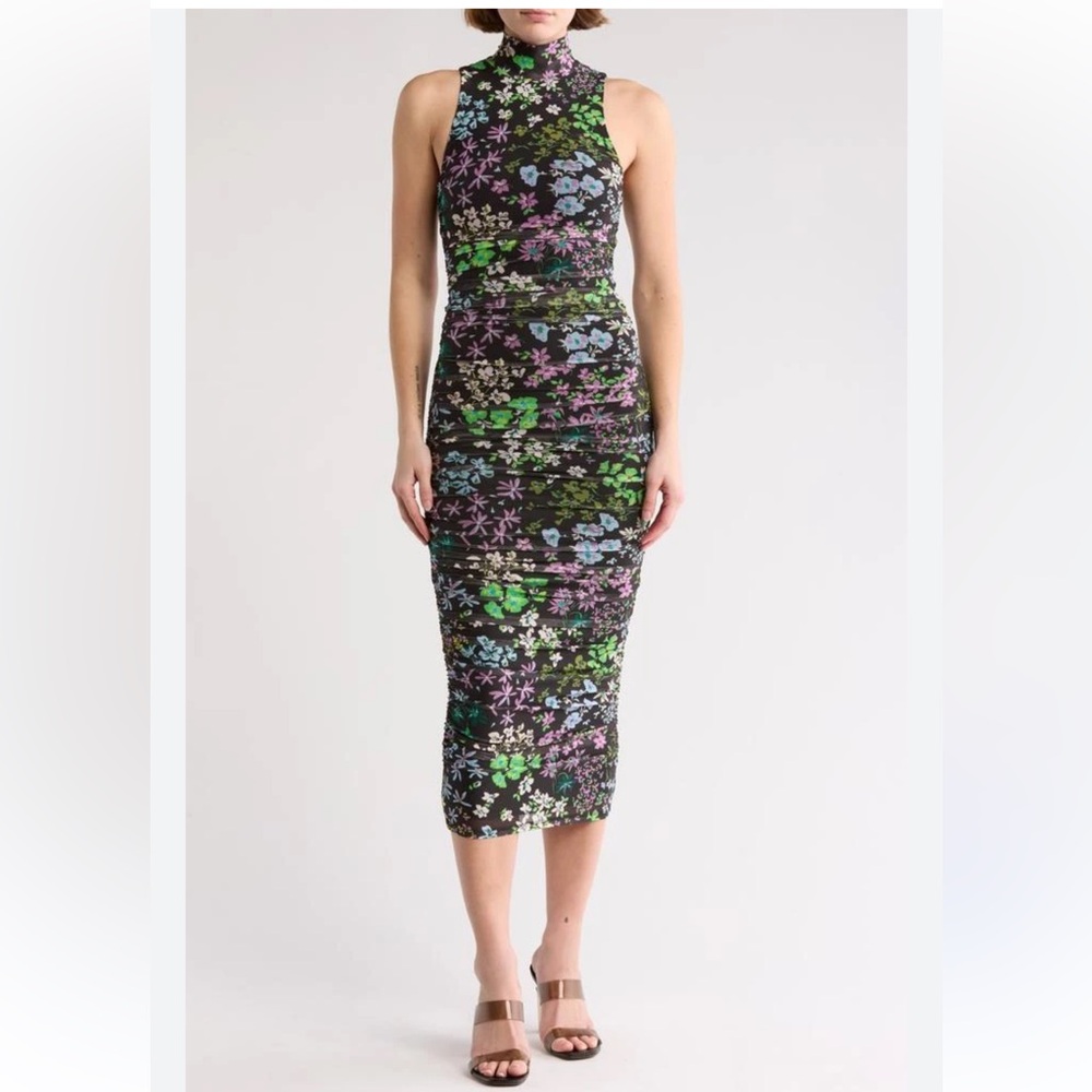 65. AFRM LOS ANGELES Sonia Ruched Polka Dot Mesh Maxi Dress
